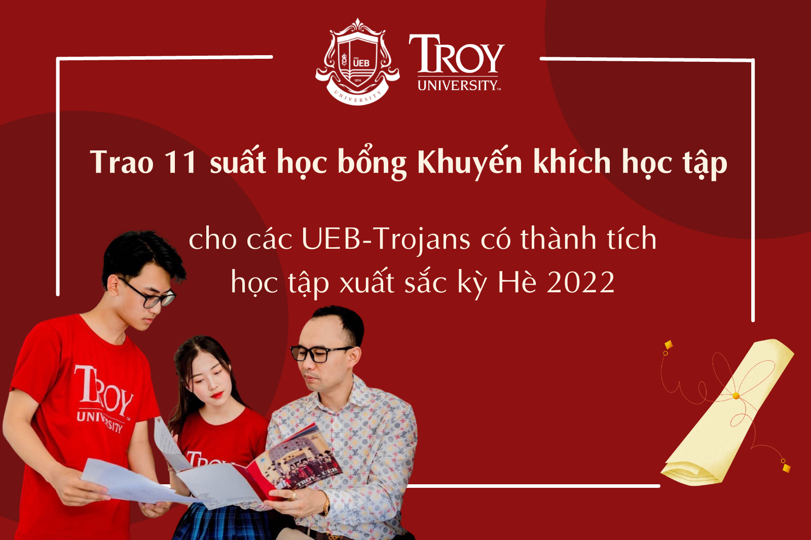 Trao học bổng kỳ Hè năm 2022 cho 11 sinh viên UEB-Troy có thành tích xuất sắc trong học tập